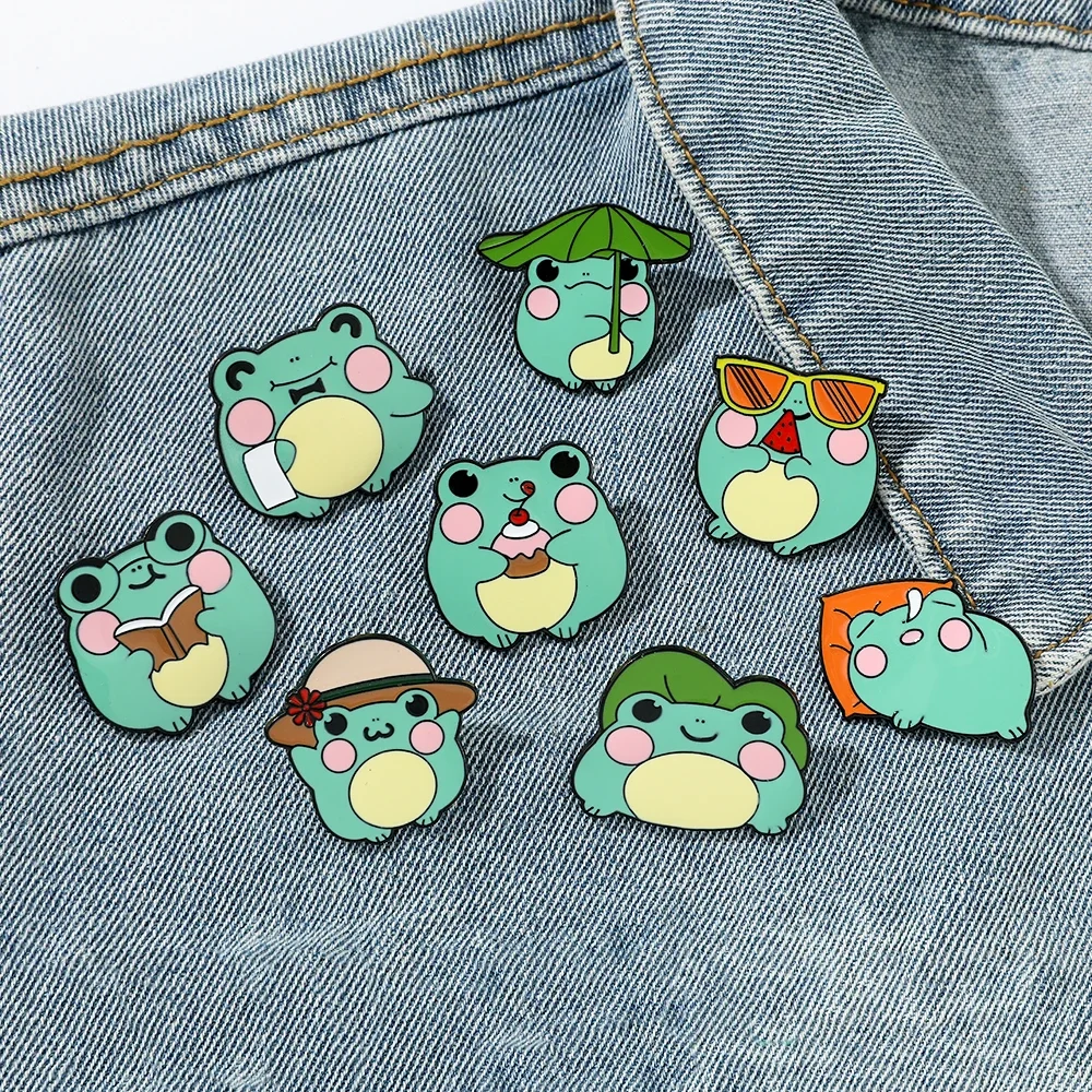 4/8 Pcs Cartoon Frog Brooch Fashion Sunglasses Animal Enamel Pin Backpack Clothing Jewelry Metal Badge Accessories