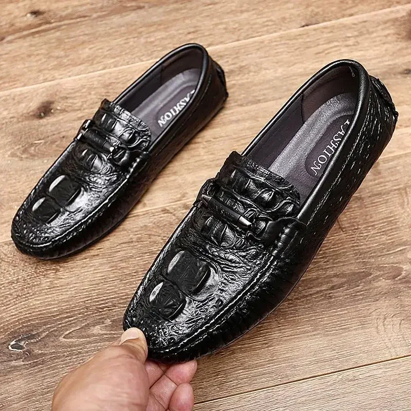 

Elegant Genuine Leather Men's Shoes Autumn New Men's Casual Soft Bottom Moccasins Single Layer Cowhide Loafers