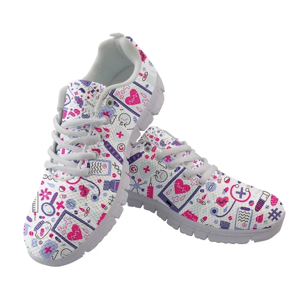 

Cartoon Nurse Supplie Pattern Sneakers Women Lace-Up Shoes Spring Travel Mesh Footwear Girls Daily Flats Style Custom