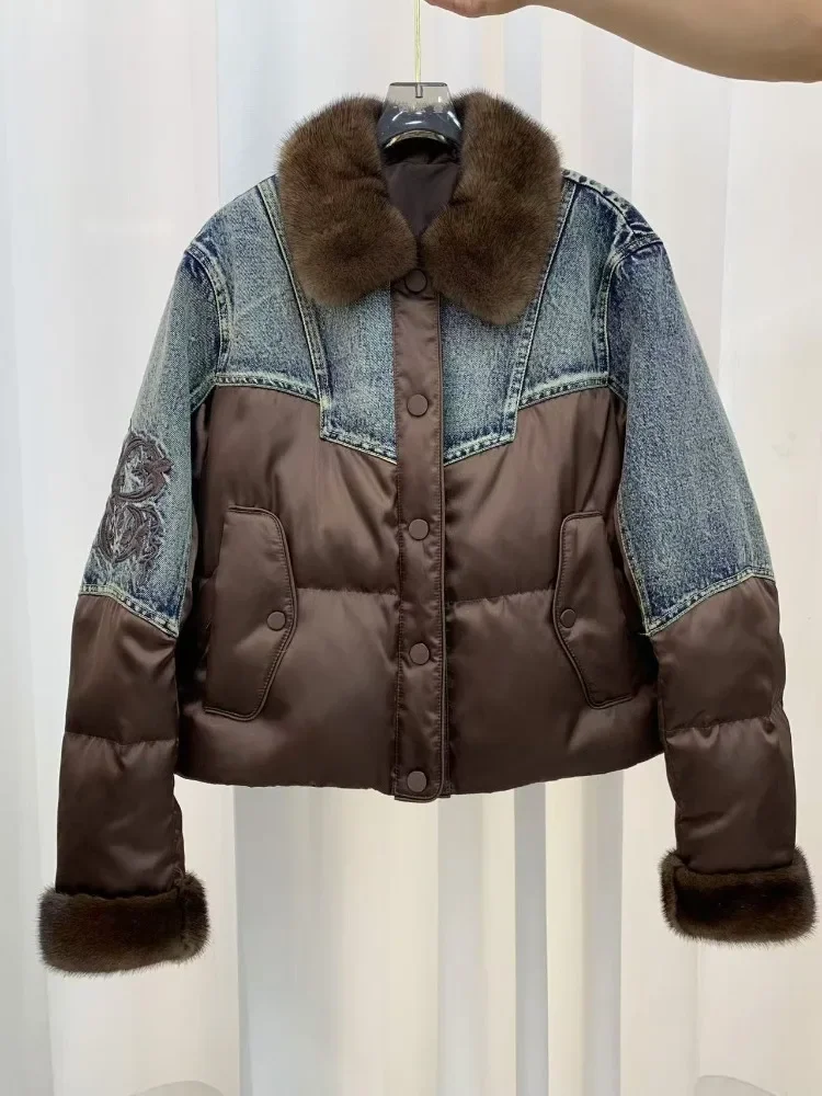 Women Goose Down Inner Lid Coat New Winter Top Clothes Female Thickenwd Warm Real Mink Fur Collar Fluffy Puffer Jacket