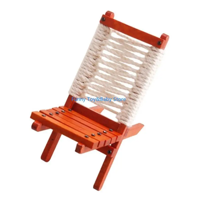 عرض مصغر لكرسي الشاطئ لبيوت الدمى بمقياس 1:12، مثالي للعب الأدوار وعرض الأثاث الخشبي الواقعي C90B #5