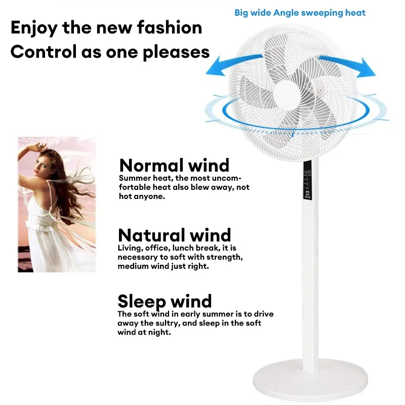 16 Inch Smart Pedestal Standing Fan Shaking Time Outdoor Remote Control Floor Fan for Living Room Bedroom Kitchen Home Office