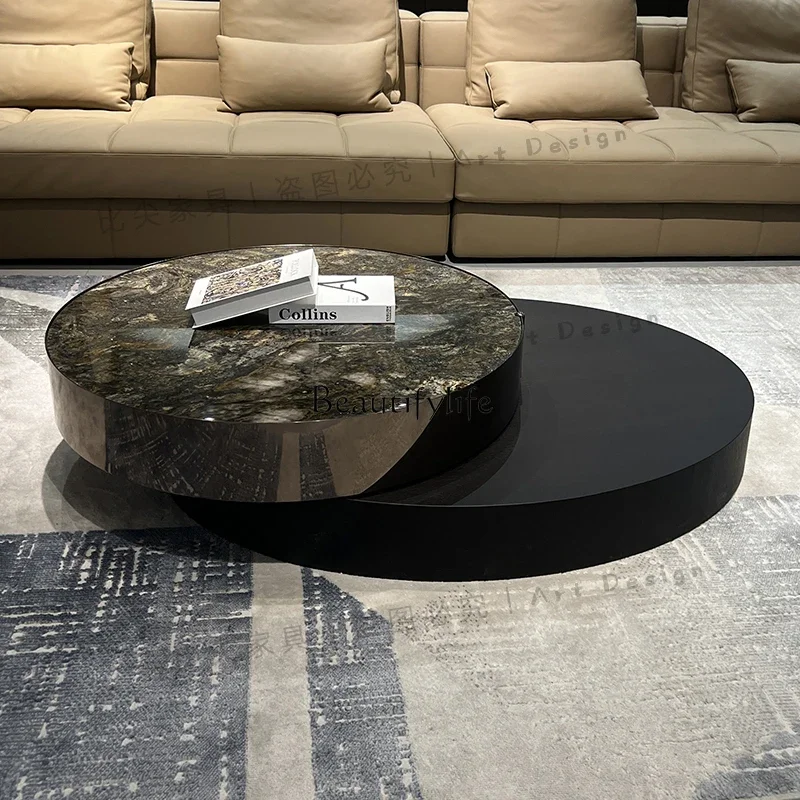 

yj5 *Living room rotating coffee table smoked wood platinum diamond luxury stone marble minimalist light luxury function villa