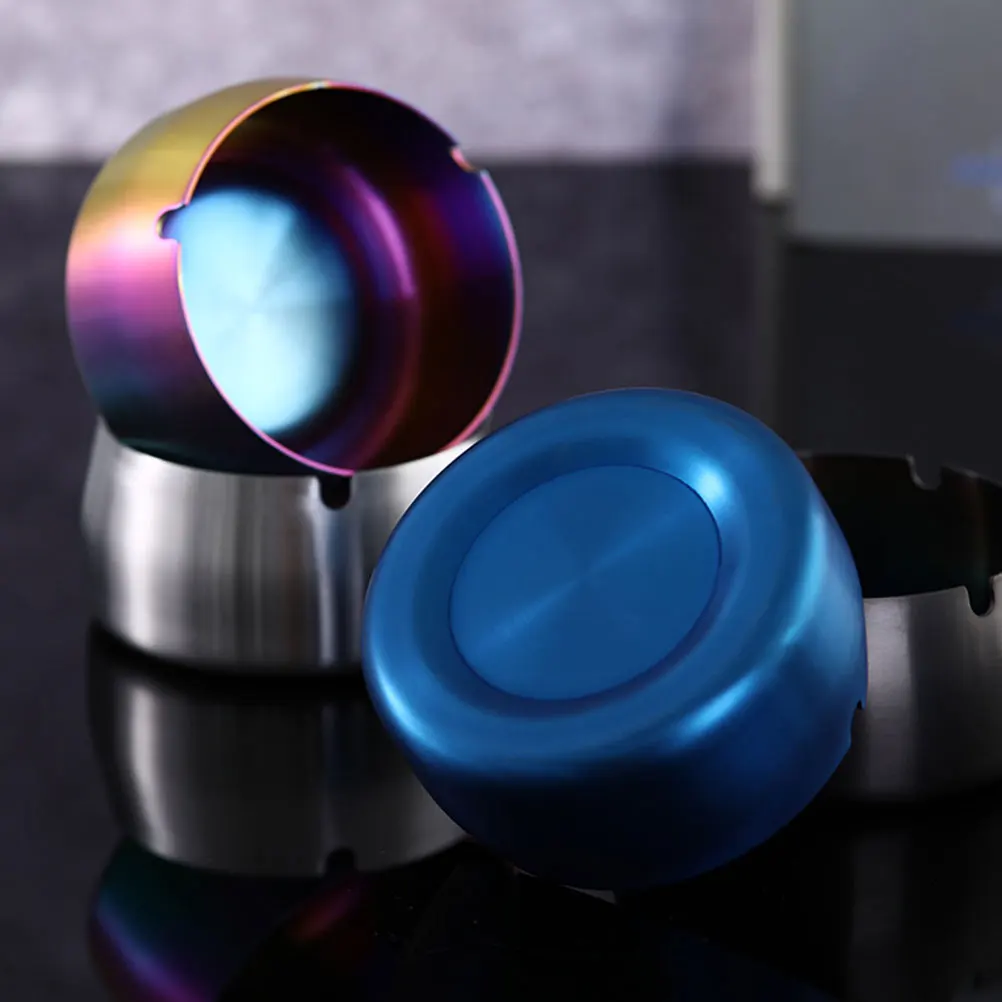 

Ash Tray Windproof Ashtray Simple for Tea Table Laser Cigarette Colorful Stainless Steel