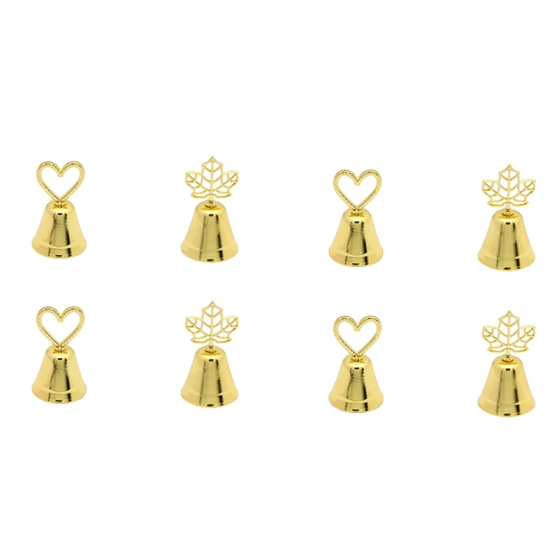 8 Piece Place Card Holders 2 Styles Gold Bell Shape Table Number Holders Jingle Bell Book Note Photo Stand Clips Home Decor