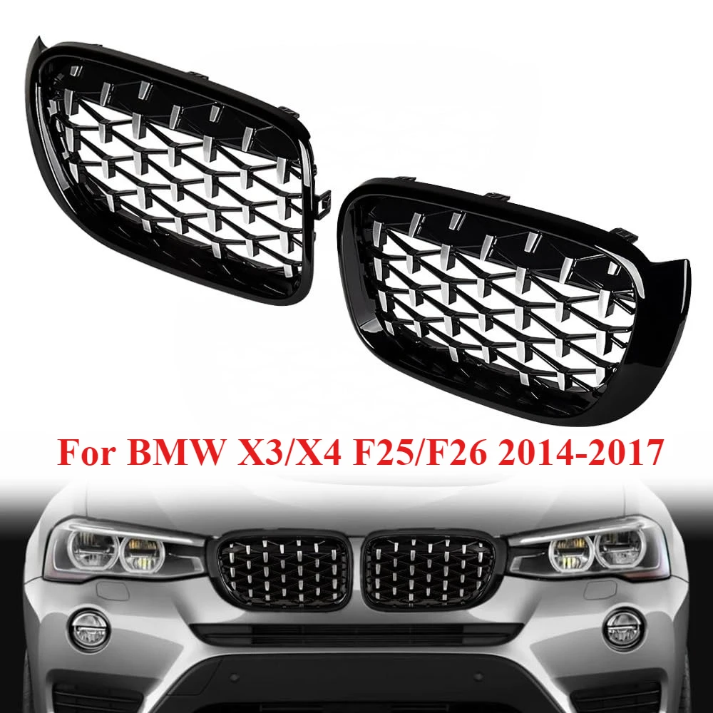 

Chrome Diamonds Style Front Bumper Grilles For BMW X3 F25 X4 F26 2014-2018 Look Double Line Style Racing Grill