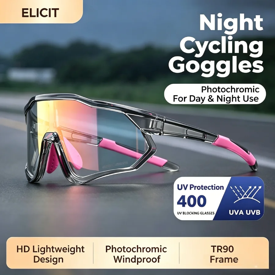 

ELICIT Photochromic Cycling Glasses Outdoor Bicycle Sunglasses Men Women Fishing Driving Hiking Climbing Eyewear With Case E811