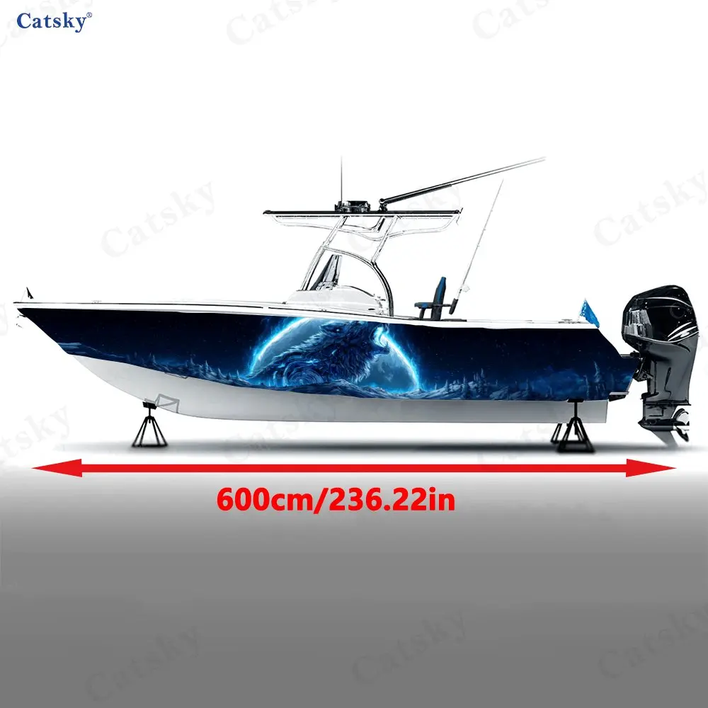 Aurora Mechanical Wolf Boat Stickers, PVC Waterproof Durable Vinyl Wrap Decals for Fishing Boats, Durable and Stylish Design