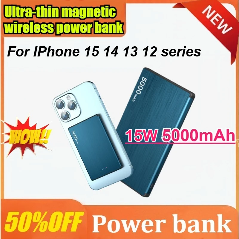 

15W 5000mAh Magnetic Power Bank Super Fast Charging Wireless Magsafe Powerbank Battery External Charger for IPhone for Xiaomi