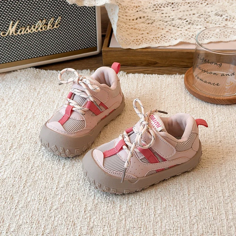 Toddler Chunky Outdoor Sneakers Mesh PU Upper Lace‑Up Magic Tape Non‑Slip Rubber Sole Kids Casual Shoes ****
