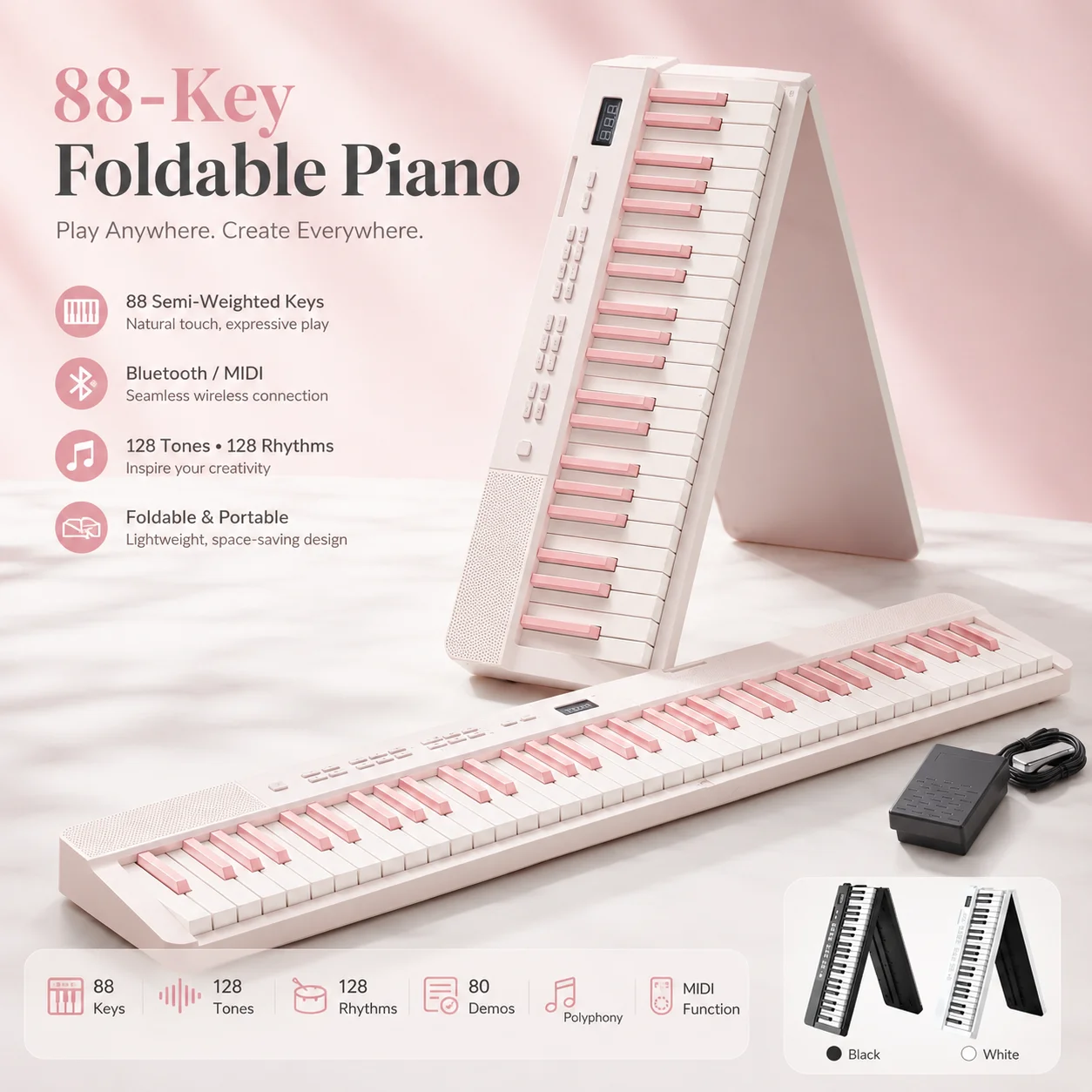 Składane pianino cyfrowe 88 pó – Digital Piano 88 Key Weighted recenzja i cena