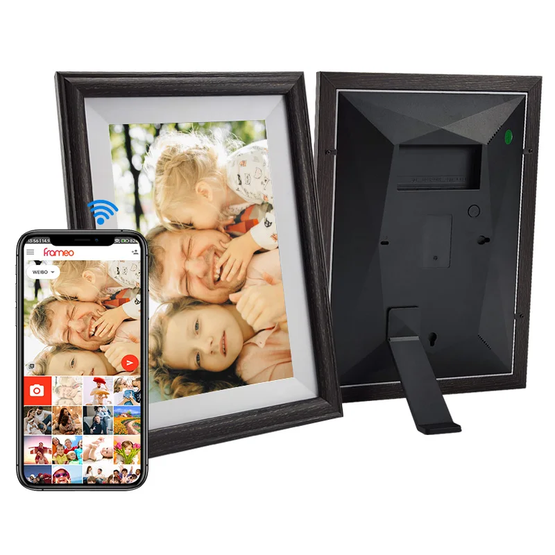 

Цифровая фоторамка, деревянная 10,1-дюймовая HD-экран, Wi-Fi, сенсорный экран, приложение Frameo