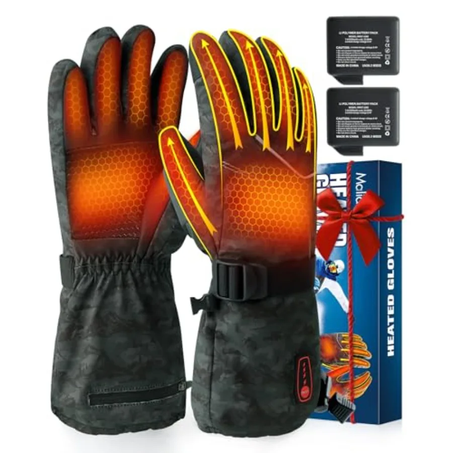 Heated Gloves for Men Women 7.4V 6400mAh Rechargeable Heated Gloves 5 Heating Levels for Winter