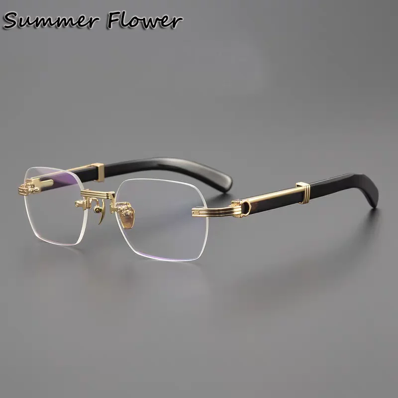 Men Titanium Rimless Glasses Top Quality OX Horn Super Quality Optical Glasses Frame Gentlemen Eyewear for Prescription Lenses