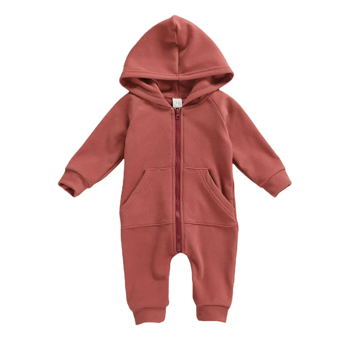 Newborn Baby Boy Girl Fall Winter Jmupsuit Fleece Hoodie Jumpsuit Solid Color Zipper Romper Jumpsuit Warm Outfit