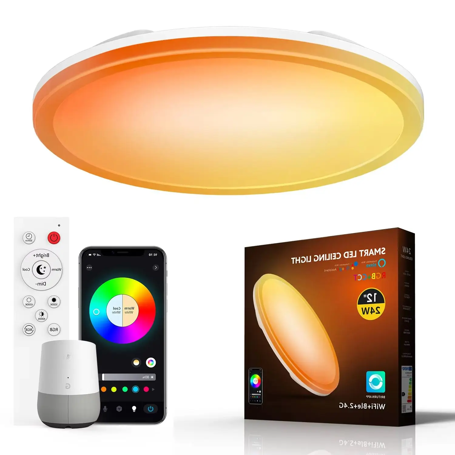 

Умный светодиодный потолочный светильник с Wi-Fi, 100-240 В, с регулируемой яркостью, круглый, работает с Alexa и Google APP, для гостиной и спальни