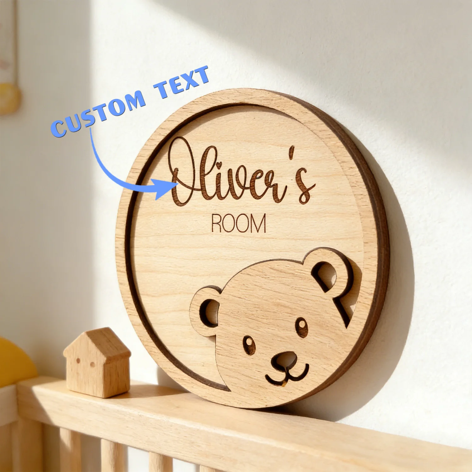 1pc Customizable Teddy Bear Shaped Wooden Decorative Plaque, Wall Decoration, Baby Room Decoration, Multi Scene Decoration