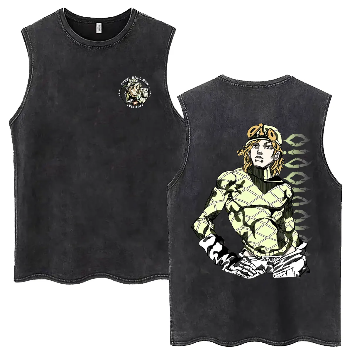Anime Jojo Bizarre Adventure Vintage Washed Tank Tops Funny Manga Dio Brando Sleeveless T Shirt Men Casual Oversized T-shirts view 4