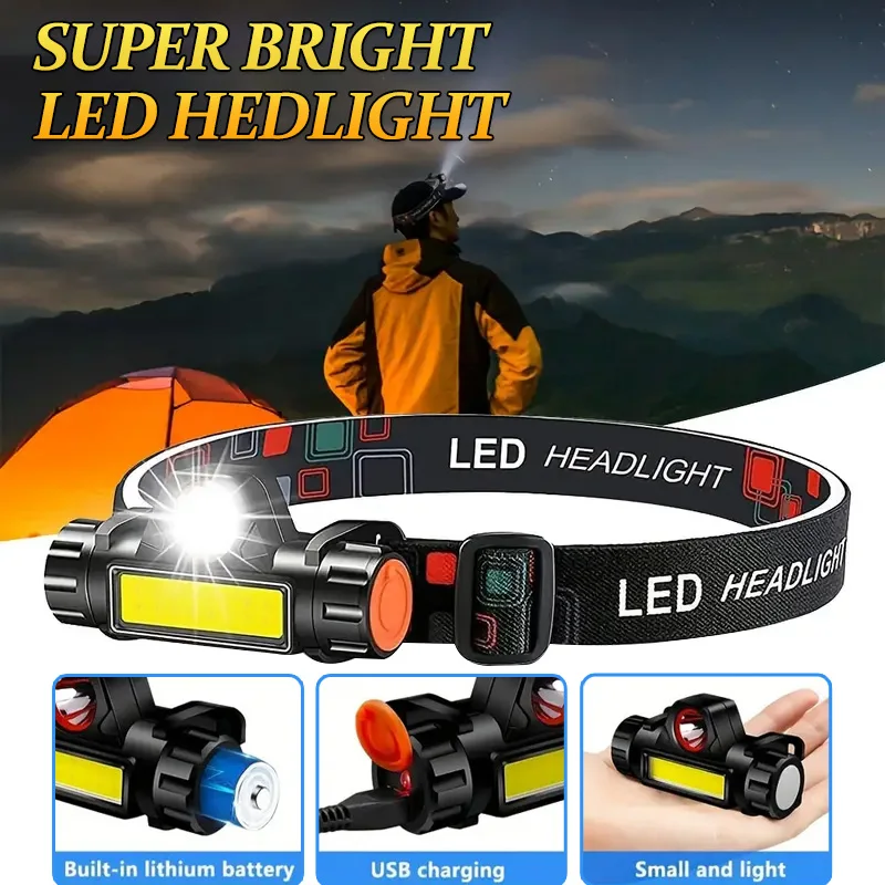 High Power LED Headlight USB Rechargeable Headlamp Outdoor Waterproof Head Mounted Magnetic Flashlight For Camping Fishing