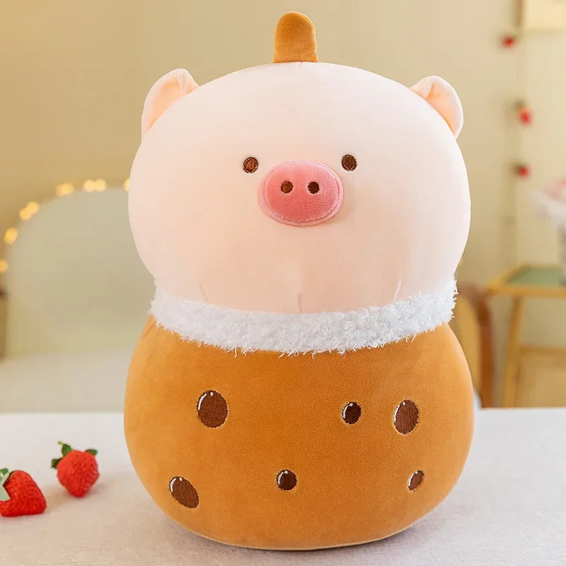 

2024 Creative New Style Cartoon Pig Milky Tea Soft Stuffed Plush Doll Pillows Delicate Kawaii Home Decoration Birthday Presents