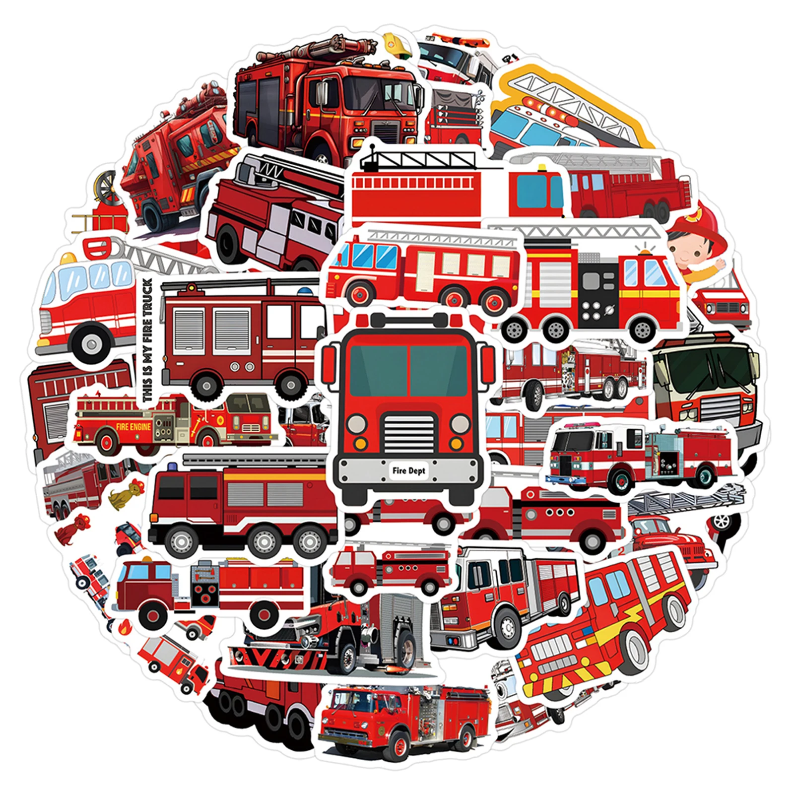 10/30/55PCS Cartoon Fire Truck Creative Stickers Graffiti Decoration Suitcase Water Cup Laptop Guitar Crapbook Waterproof Decal