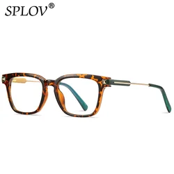 New Trendy Anti Blue Light Retro Optical Glasses Rivets Square TR Frames Fashion Spring Hinge Leopard Brown Computer Eyeglasses