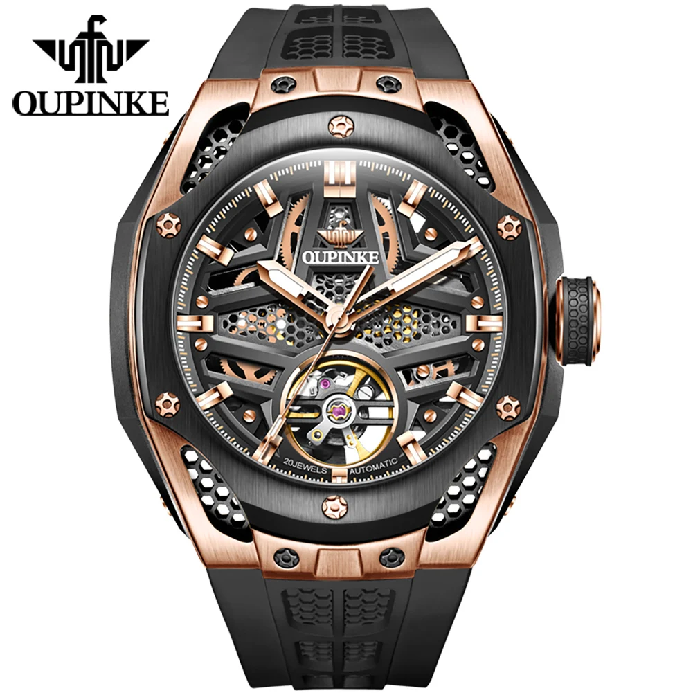 OUPINKE Men\'s Watches Full Skeleton 50ATM Waterproof Luminous Automatic Mechanical Watch for Man