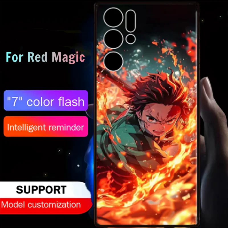 

Demon Tanjiro Anime Kimetsu LED Flash Phone Case For Red Magic 9 9S 8 8S 10 10S 11 11s Pro Plus Anime Luminous Casing Cover