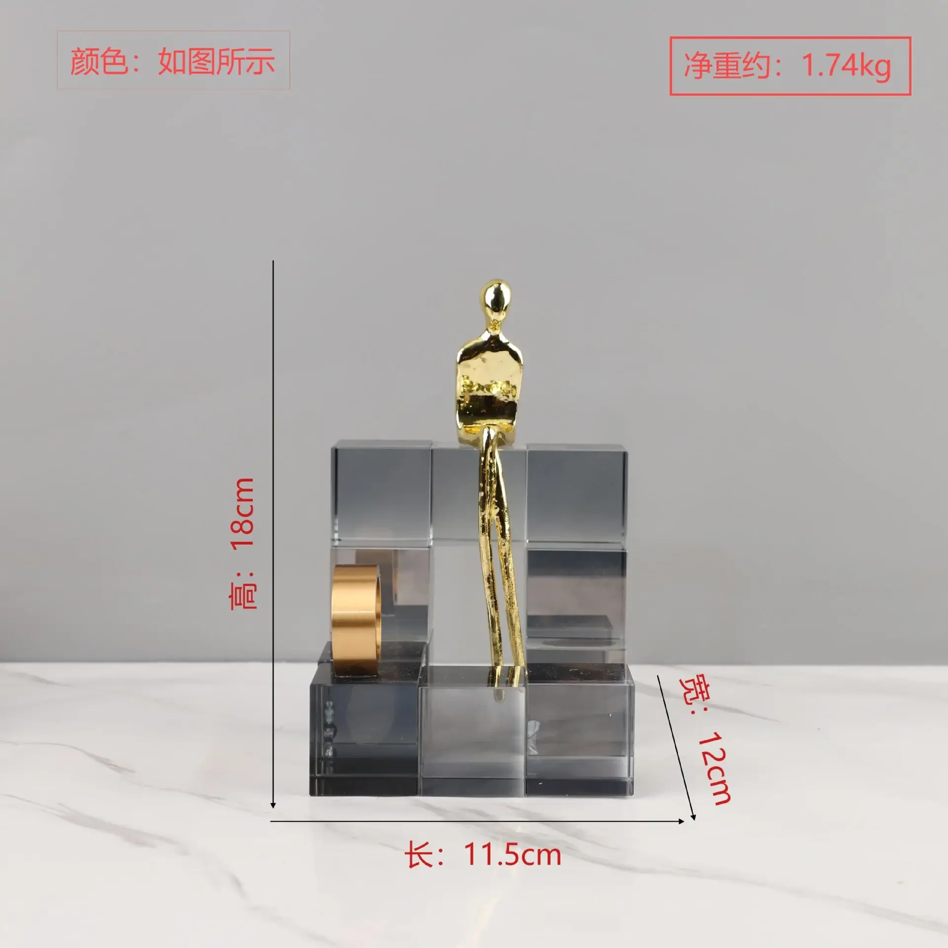 Statua in metallo di cristallo geometrico di lusso leggero europeo, ornamento artistico, soggiorno, camera da letto, ingresso, decorazione della casa dell'hotel