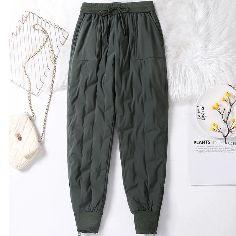 

Women Cargo Pants 2024 New Winter Thick Warm Down Cotton Ladies Harem Pants Fashion Windproof Quilted Outerwear Trousers