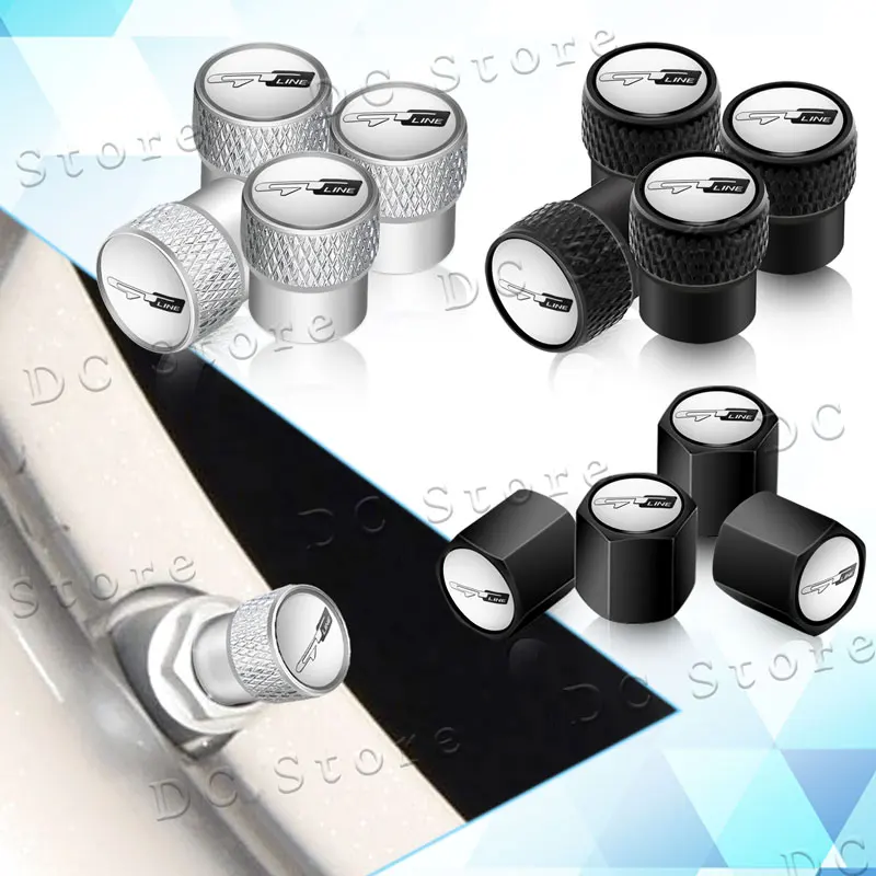 4Pcs/Set GT Line Logo Metal Car Wheel Air Valve Stem Caps Dustproof Covers For Kia K3 K5 K9 Forte Ceed Cerato RIO For Peugeot