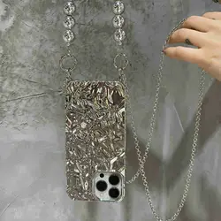 Crossbody Necklace Strap Fold plating Case For iPhone 15 14 Pro Max 13ProMax 12mini 13Pro 11 7 8 Plus Shockproor Soft IMD Cover