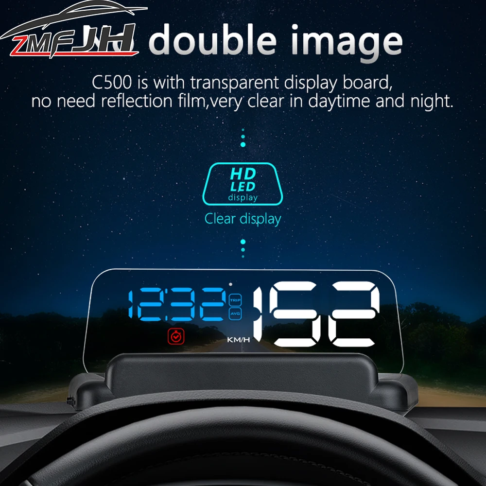 AD Car Digital Speed OBD/GPS Projector For HUD Display C500 Head-Up Display With Overspeed Alarm Single Mileage Volts Customized