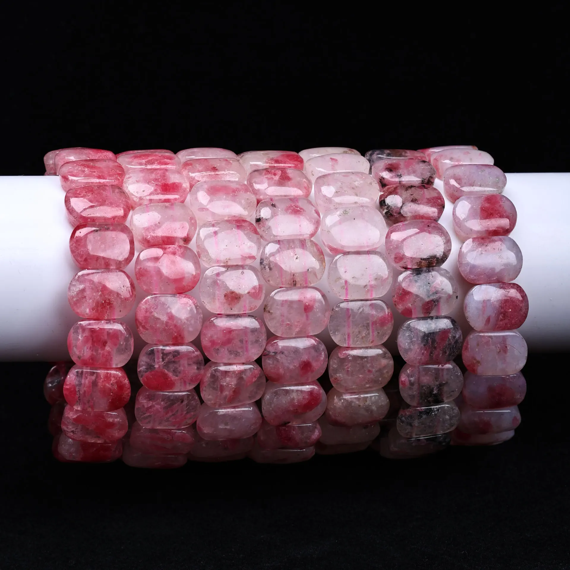 Natural Rose Glory Cherry Blossom Rain Bracelet Natural Old Mineral Material Women's Hand-Row Pink Stone Jade HandString Jewelry