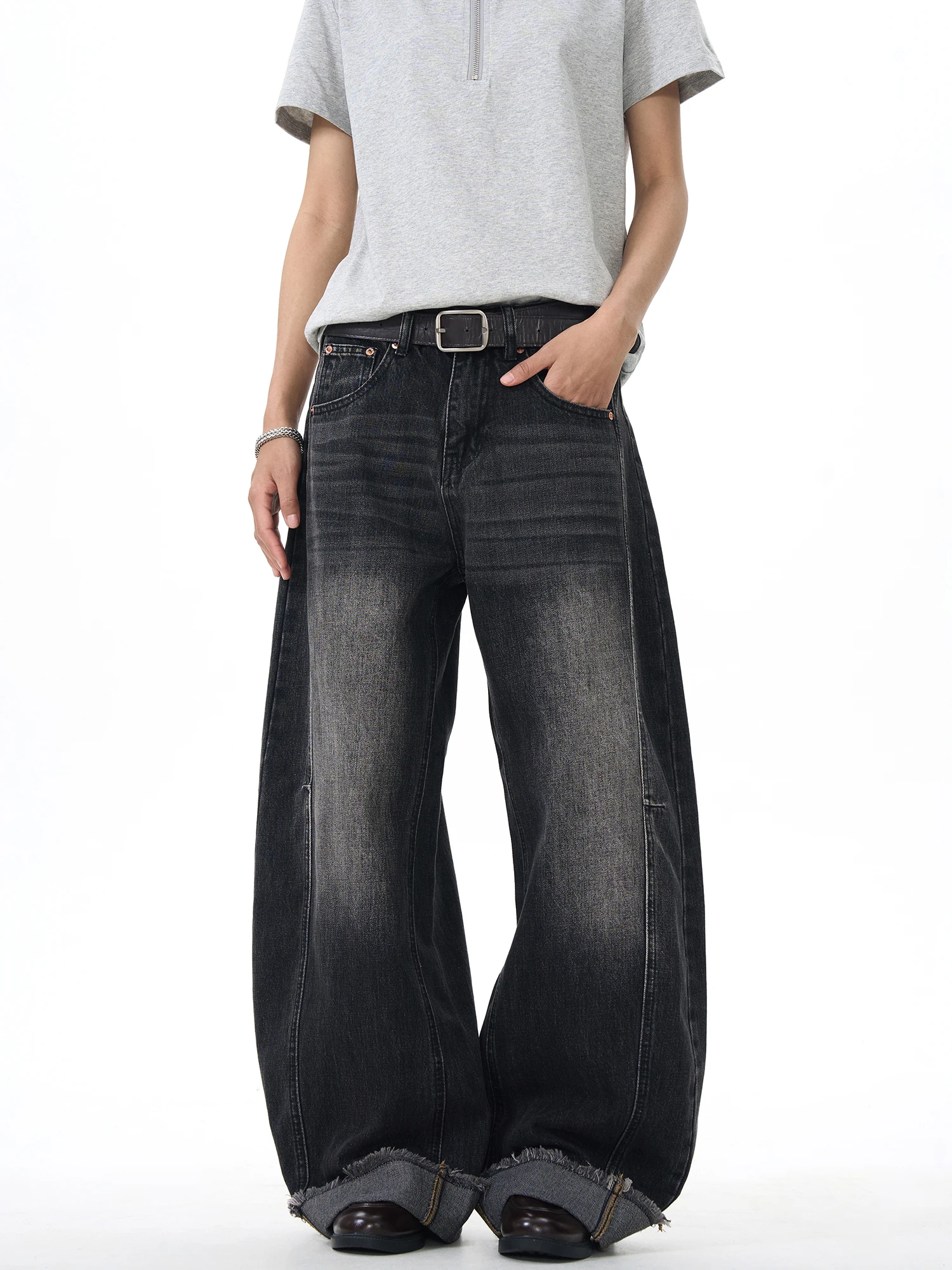 Thumpup الأمريكية الرجعية Decosition مكبل سكين الجينز فضفاض واسعة الساق الجينز عادية القطن الدنيم الرجال النساء الجينز #2