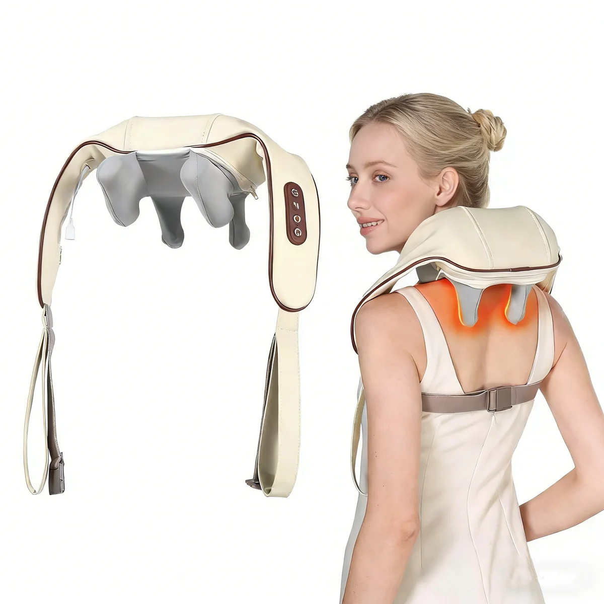 4D Deep Cordless Tissue Kneading Neck Massage with Heating Function Shiatsu Shoulder Massage Pillow,Back and Leg Pain Relief