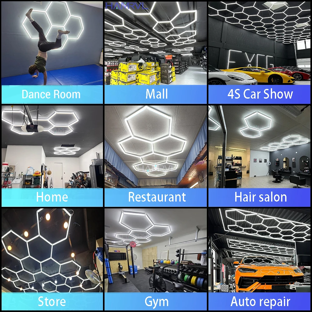 

85-265V Hexagon Light Honeycomb 6500K Light LED Ceiling lamp salon store Gym Car Bedroom Living room Beauty Station Workshop
