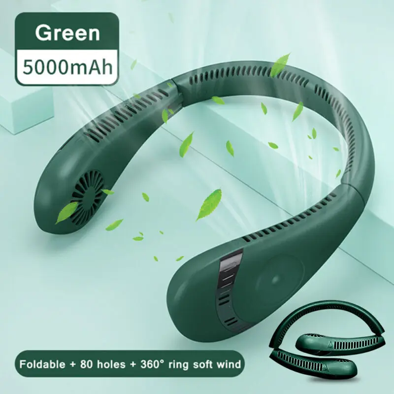 Portable Hanging Neck Fan 5000mAh USB Rechargeable Bladeless Mute Sports Fans Summer Outdoor Air Cooling Wearable Neckband Fan