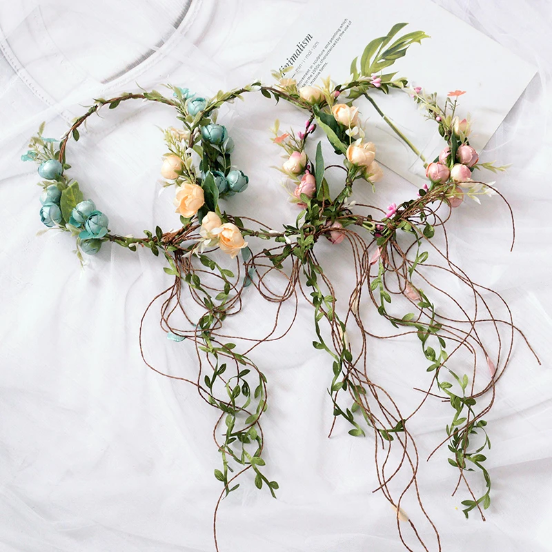 Bride Flower Crown Hairband Rose Flower Wreath Hair Hoop Fairy Aura Headwear Wedding Decoration Garland Girl Decor Accessories