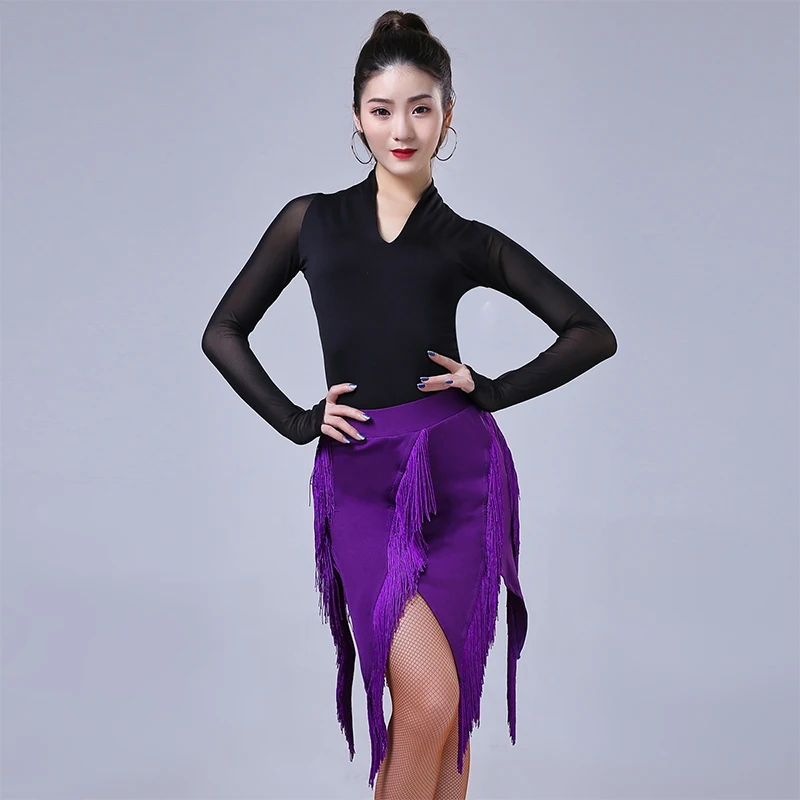 Women Tassel Skirt Latin Dance Skirt Samba Tango Chacha Fringe Dress Adult Dance Practice Stage Performance Costume