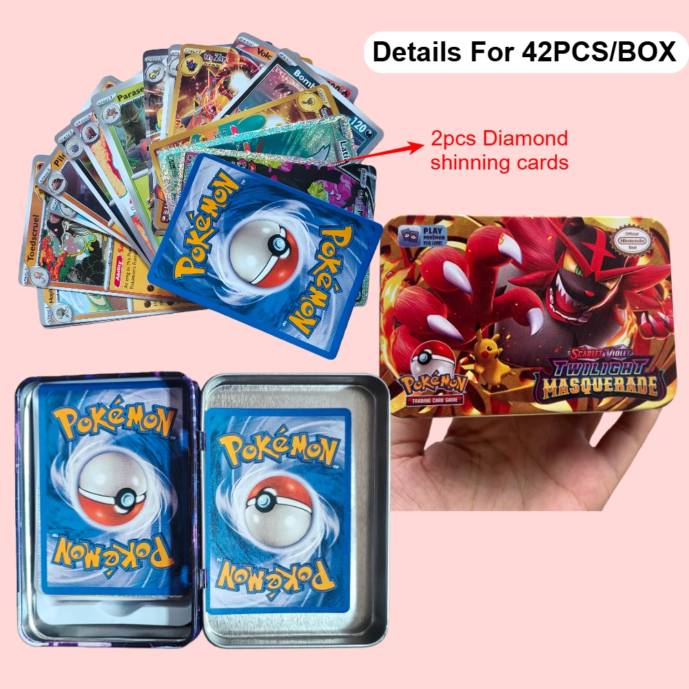 41/42/48/118/210 قطعة صندوق معدني حديدي لعبة البوكيمون معركة كارت تجارة جمع بطاقة بيكاتشو لعبة أنيمي بطاقات البنك هدية للأطفال