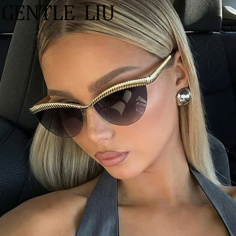 

Sexy Cat Eye Sunglasses Women Vintage Luxury Semi-Rimless Metal Frame Brand Designer Sun Glasses Ladies Shades Fashion Eyewear