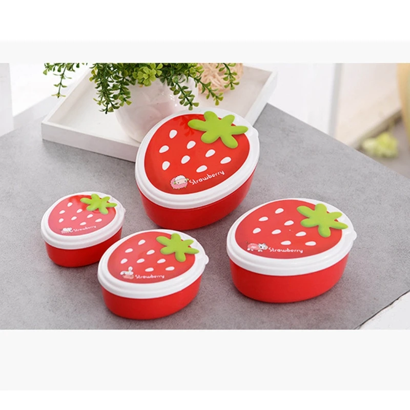 4 Pcs Reusable Bento Box Storage Box with Lids Strawberry Shaped Lunch Box