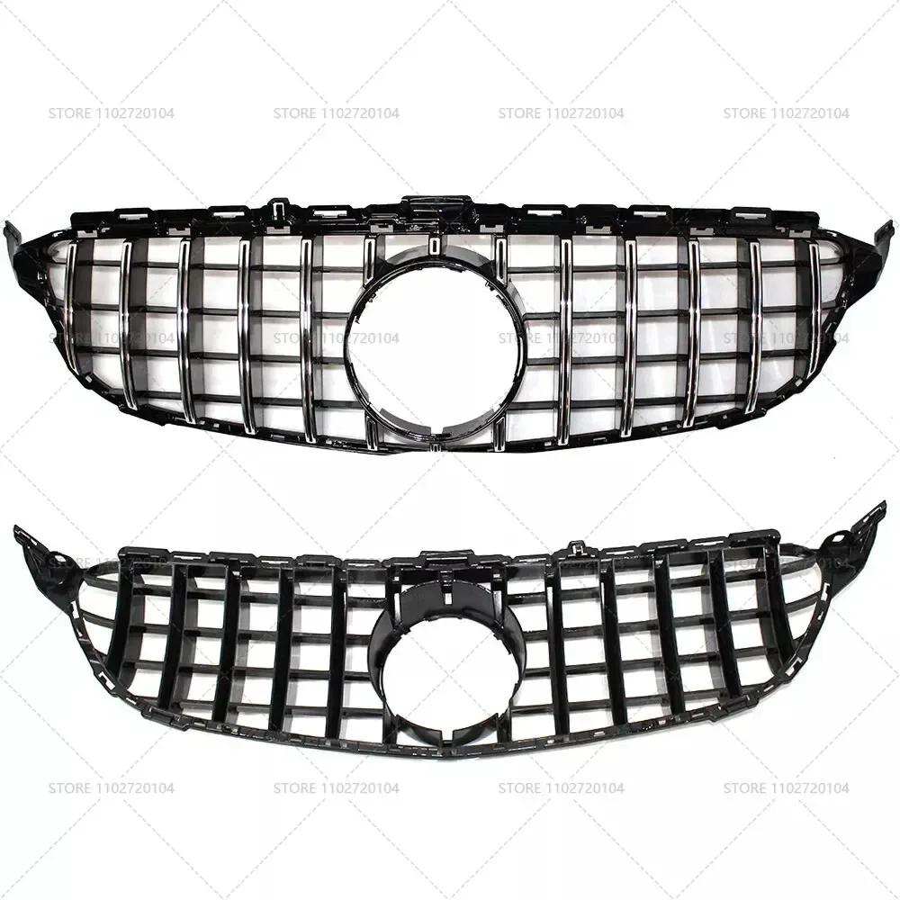 for 2015-2018 2019-2021 W205 C-Class Mercedes Benz C180 C200 C250 C300 C400 GT Front Bumper Grille Hood Grill With Camera Hole