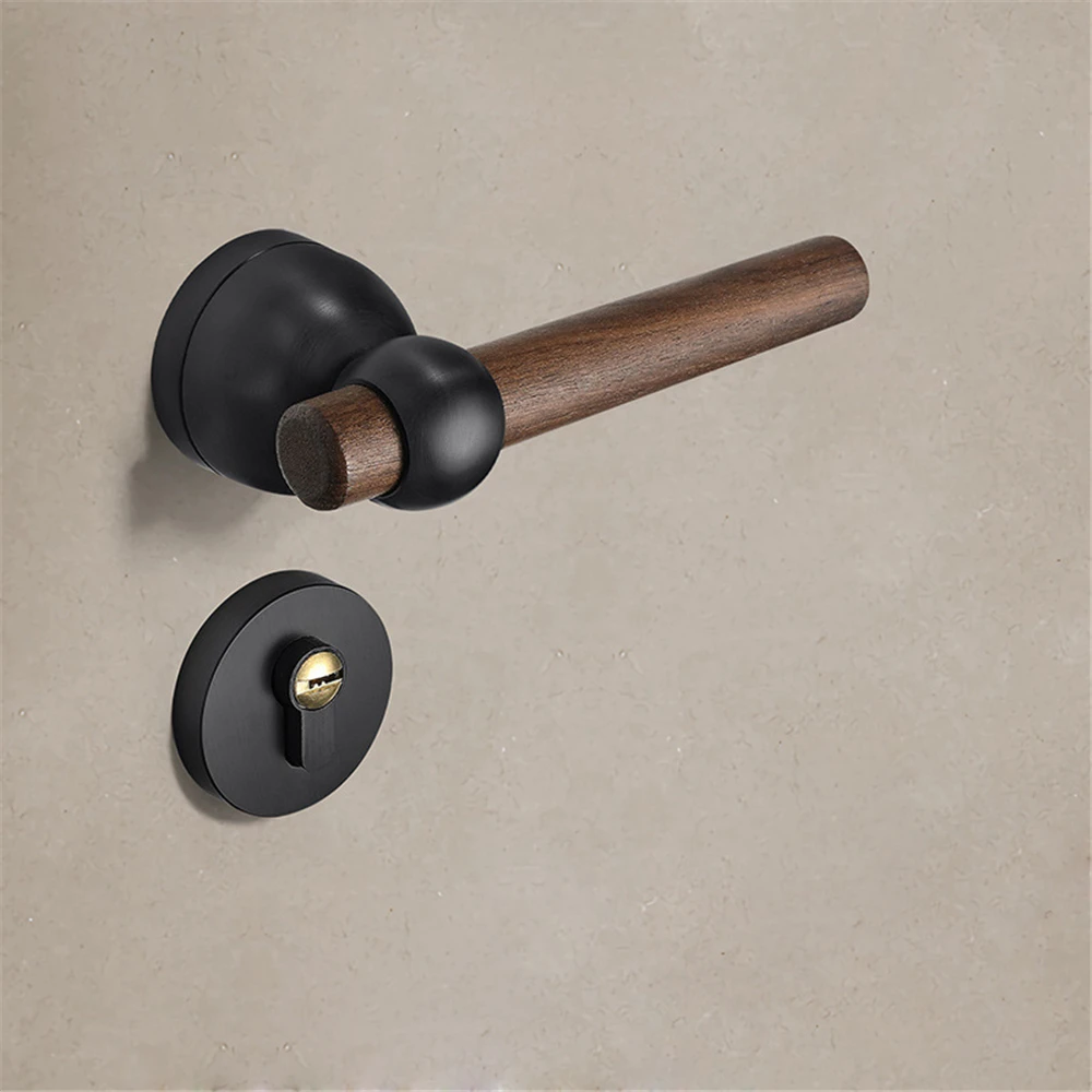 Luxury Black Walnut Door Lock Bedroom Mute Lock Set Interior Door Handle Furniture Hardware Anti-theft Home Security Door Lock