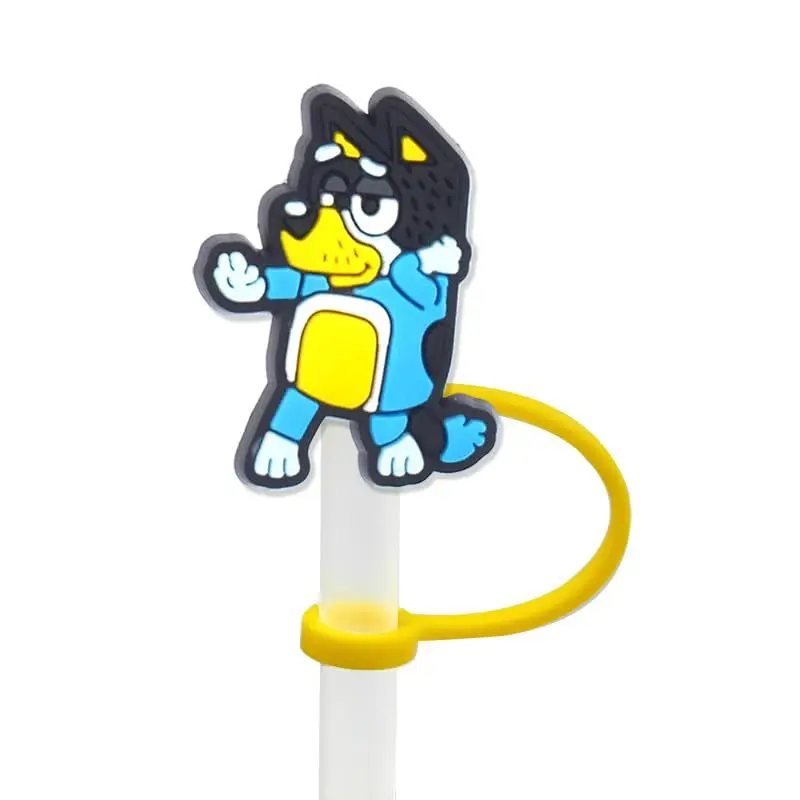 9Pcs Bluey Straw Cover Cap Cartoon Drink cartoon dog Straw Plug Reusable Dustproof Splash Proof Drinking Cup Straw Cap Gifts