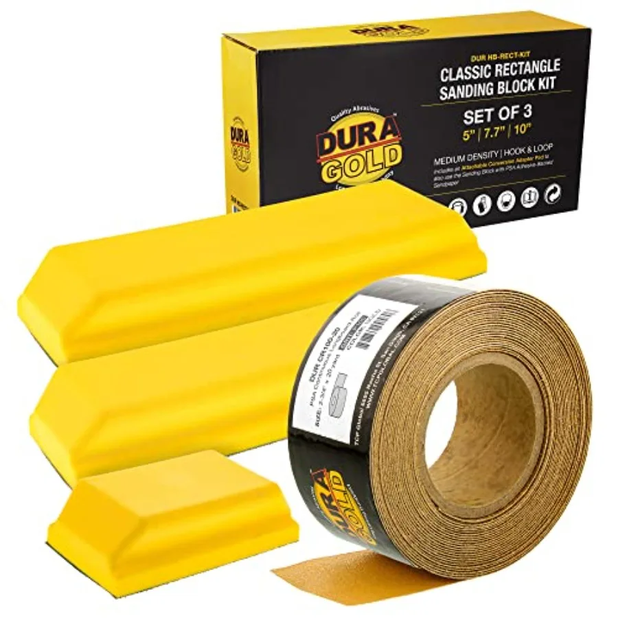 

Набор прямоугольных шлифовальных блоков Dura-Gold Pro Series с 3 блоками (5, 7-3/4 и 10 дюймов), креплением на липучке и адаптером PSA
