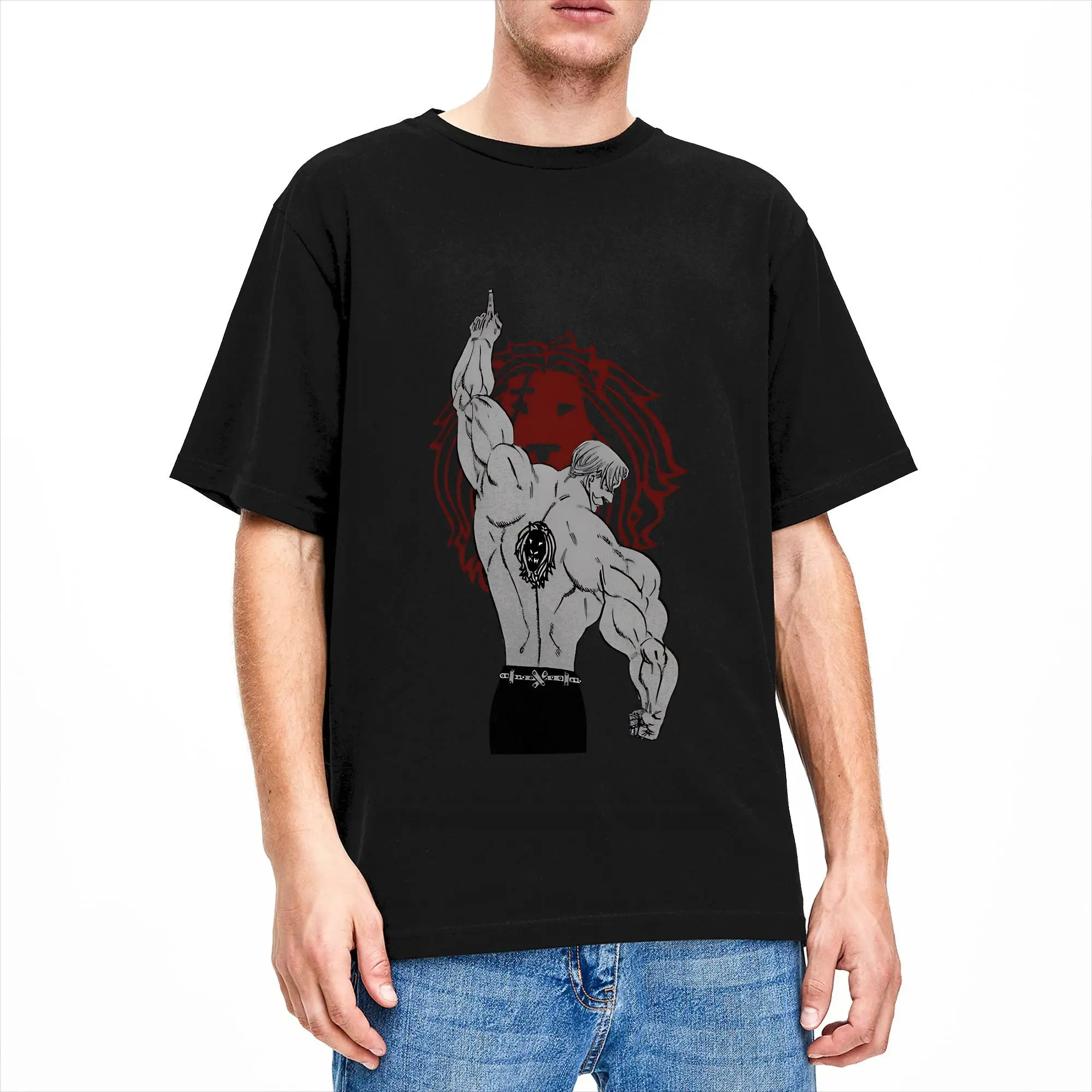 Anime Escanor Stronger Man Men T Shirt  Vintage Tees Short Sleeve Round Collar T-Shirts Cotton Gift Idea Clothing