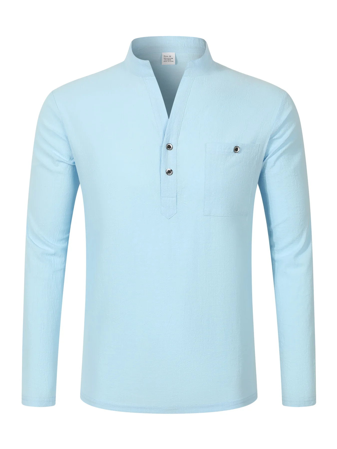 2025 خريف جديد الرجال الموضة الأوروبية القطن والقنب قميص طويل الأكمام الوقوف طوق بلون طويل الأكمام هينلي قميص #3