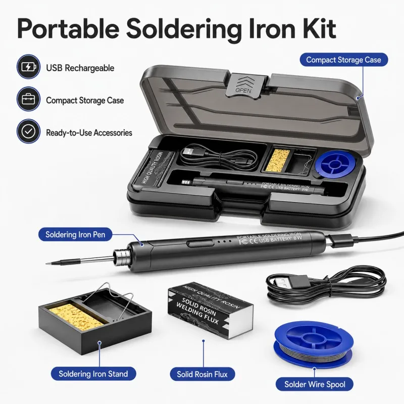 Kit de fer à souder rechargeable par USB, chaleur réglable sur 3 niveaux, ensemble de stylos à souder portables sans fil pour la réparation électronique DIY